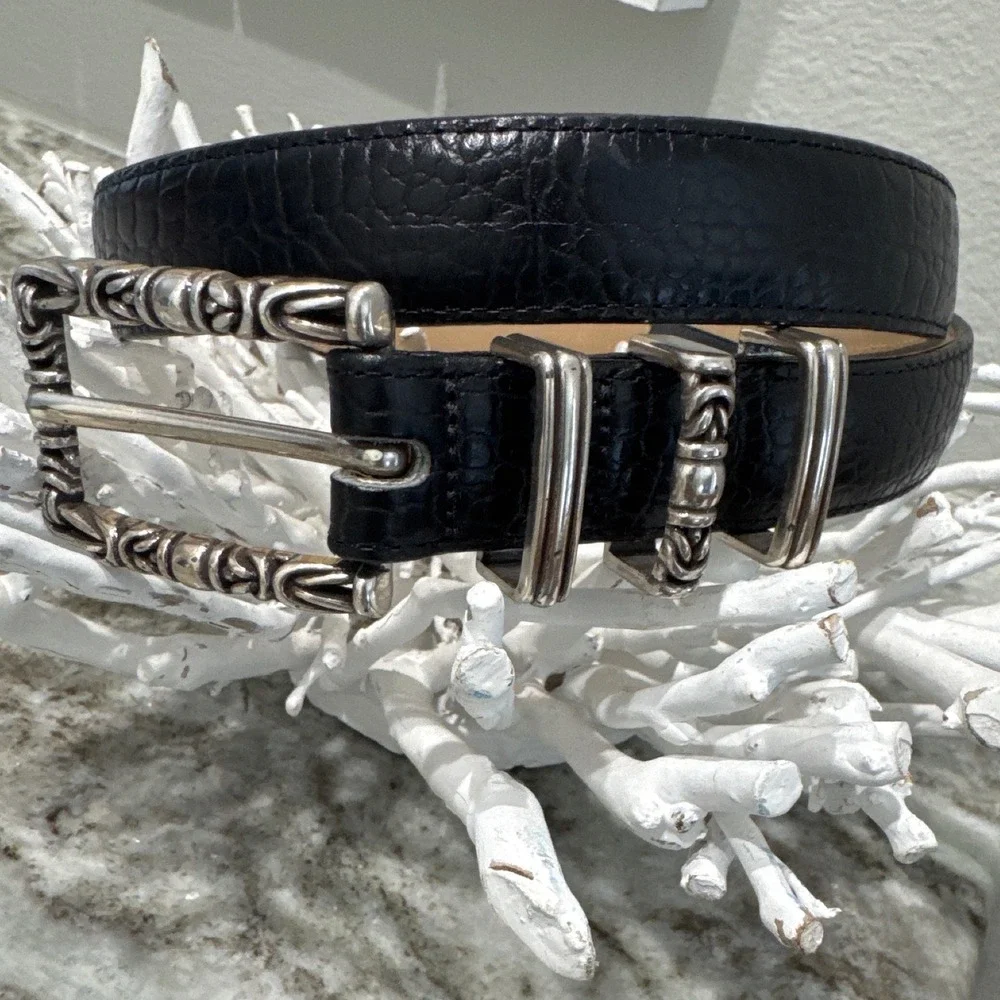 Womens Brighton Black Leather Silver Scroll Hardware size S/28